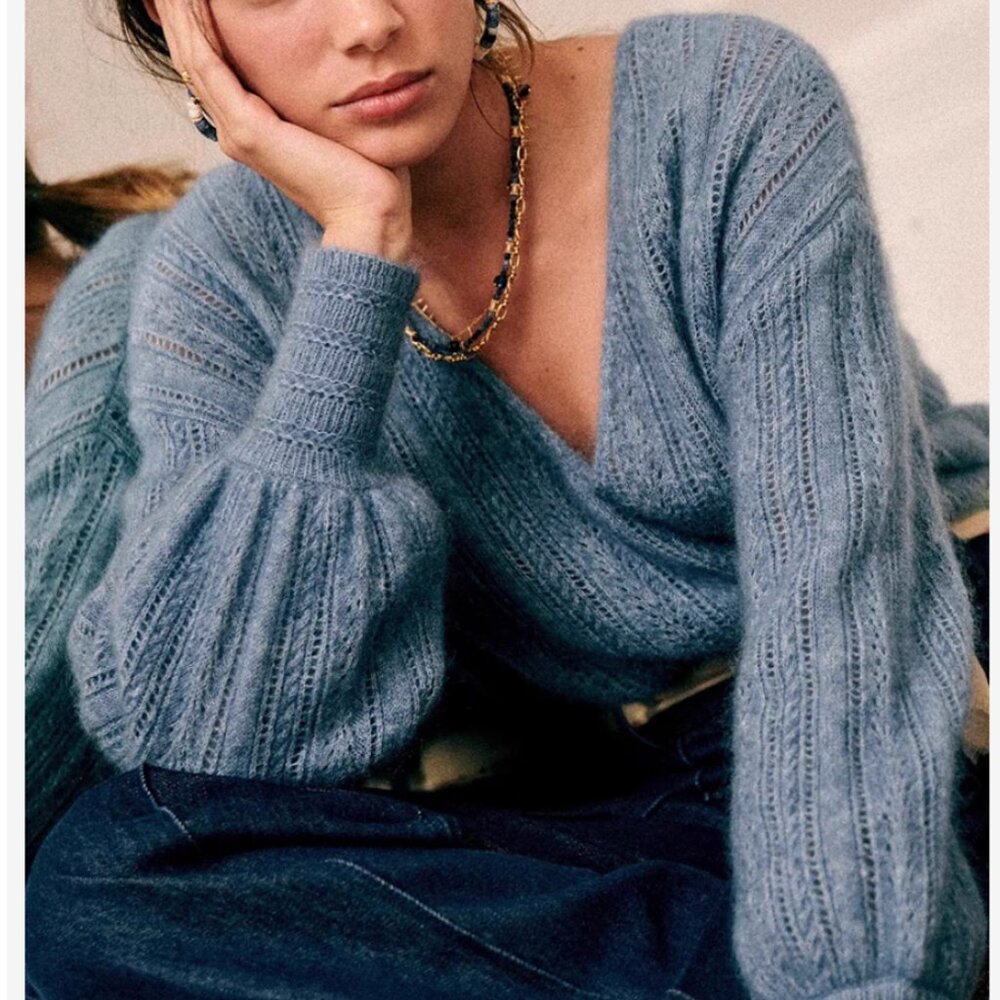 Sezane Cristina Jumper XS/S/XL/XXL Soft Blue Sweater French Wool Mohair V Neck